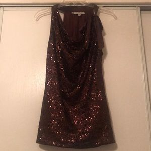 Jennifer Lopez Brown Sequin Cowl Neck Blouse